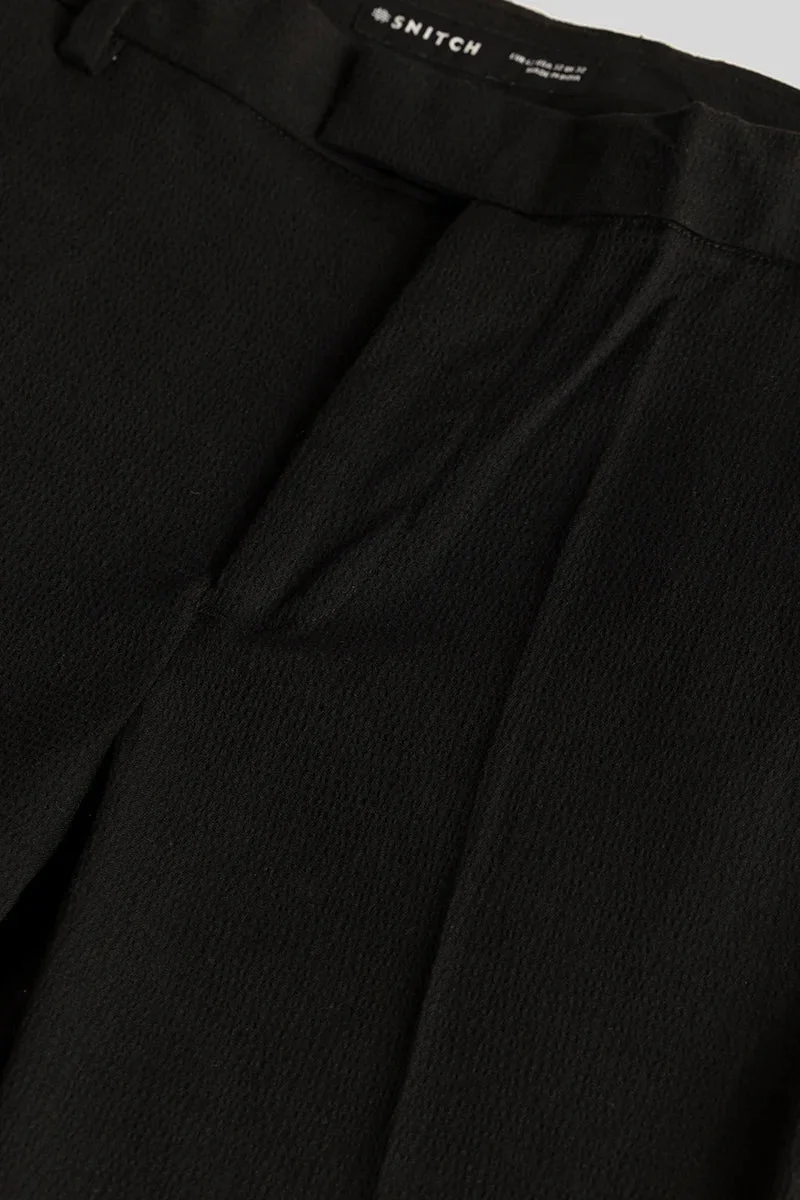 SNITCH Yann Black Plain Slim Fit Trousers